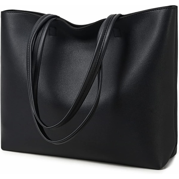 Dame Shopper Bag Enkel PU Lær Topphåndtak Håndvesker Arbeid Skole Shoppingvesker for Kvinner med Glidelås og Innerlomme (Svart) Black