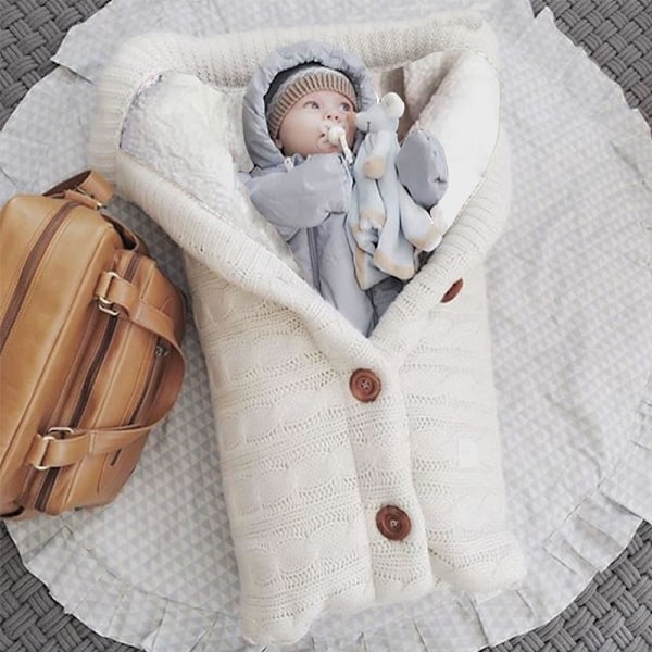 Sovsäck för bebis, foder av konstgjord kashmir för barn, nyfödd inlindning, filt för barnvagn White  Sleeping Bag
