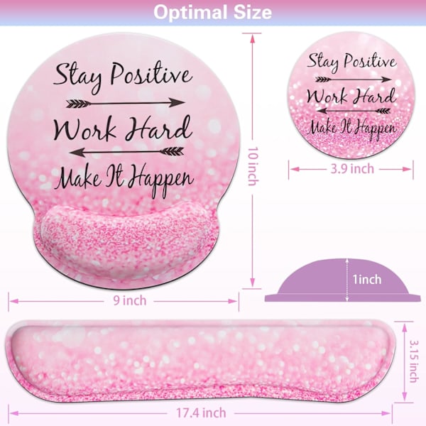 Musmatta med handledsstöd, Qomolama 3-i-1 handledsstöd musmatta set, Gaming musmatta med halkfri bas, Ergonomisk musmatta, Memory Foam tangentbord Pink Particle