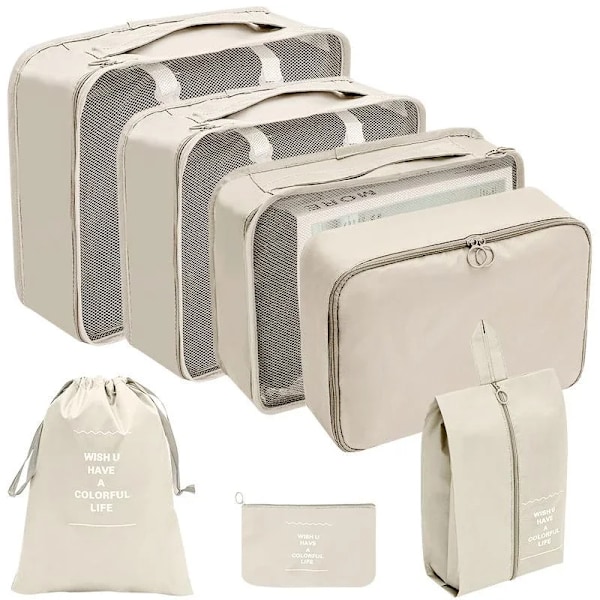 7/8/9/10 Delars Set Reseorganisatör Förvaringsväskor Resväska Packningskuber Set Fodral Bärbar Bagage Kläder Sko Ordning Påse Vikbar 7pcs pink