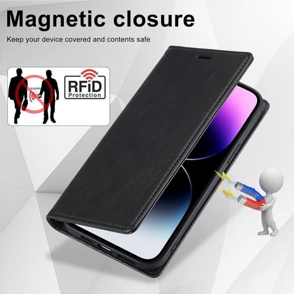 LC.IMEEKE iPhone 15 Pro Pungcover i Kunstlæder - Sort