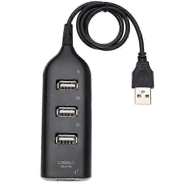 Mini 4-Port USB 2.0 High-Speed Splitter Adapter Kompatibel med Laptop og PC black
