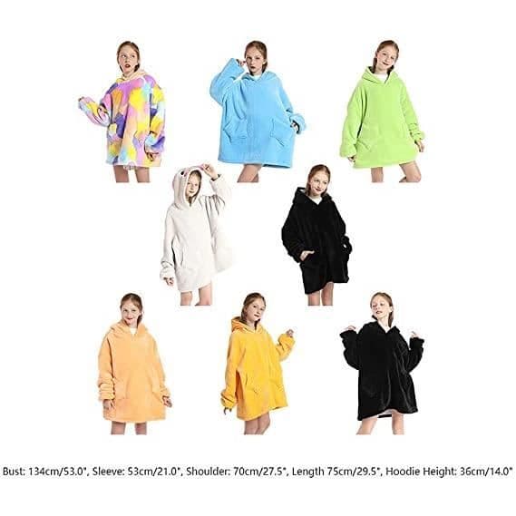 XJYDNCG Hættefleece Tæppe Pullover Plaid Børn Oversized Sød Vinter Varm Bærbar Komfortabel TV Tæppe