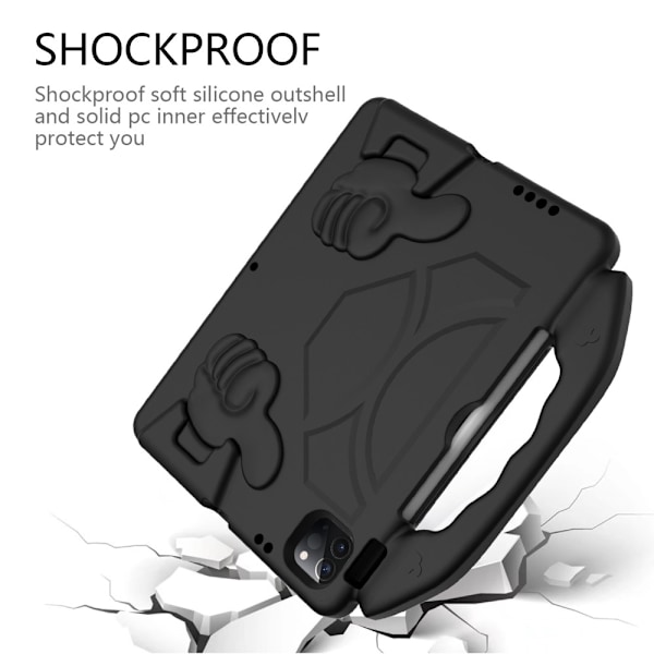 iPad Air 2025-2020 / Pro 11 EVA Stødsikkert Stativ Cover Sort Black Svart