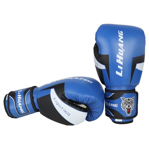 1 par boxningshandskar i PU-läder med andningshål, slitstarka, stängning med handledsband, hög styrka blue-6oz