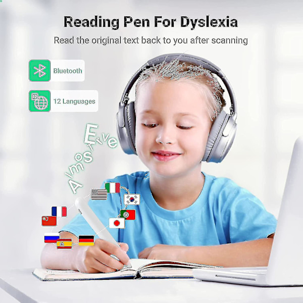Pennescanner, Tekst-til-tale-enhed til ordblindhed, OCR Digital Highlighter Reader Pen, Eksamenslæsepen, Bluetooth Sprogtranslator, Ingen månedlig gebyr