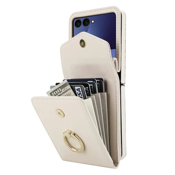 Galaxy Z Flip7 Wallet Case Litchi with Shoulder Strap - White Vit 146