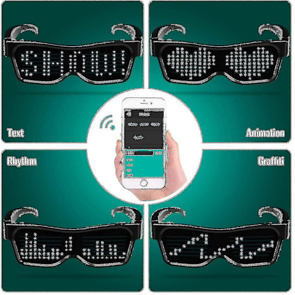 LED-glasögon Bluetooth App-anslutna LED-display Smartglasögon DIY Funky Glasögon