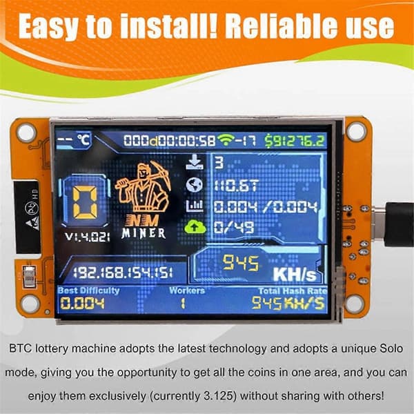 NMMiner NerdMiner 945KH/S Hashrate 2,8-tums Smart Display Bitcoin