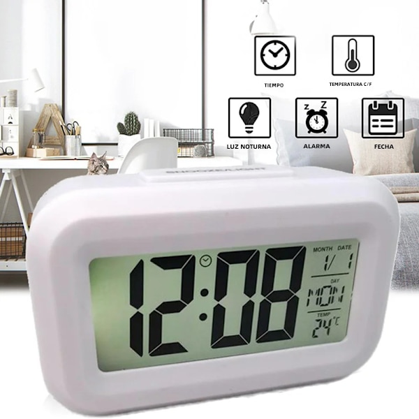LED Digital Väckarklocka Elektronisk Digital Alarm Skärm Skrivbord Bordsklockor För Hem Kontor Bakgrundsbelysning Snooze Kalenderklocka White