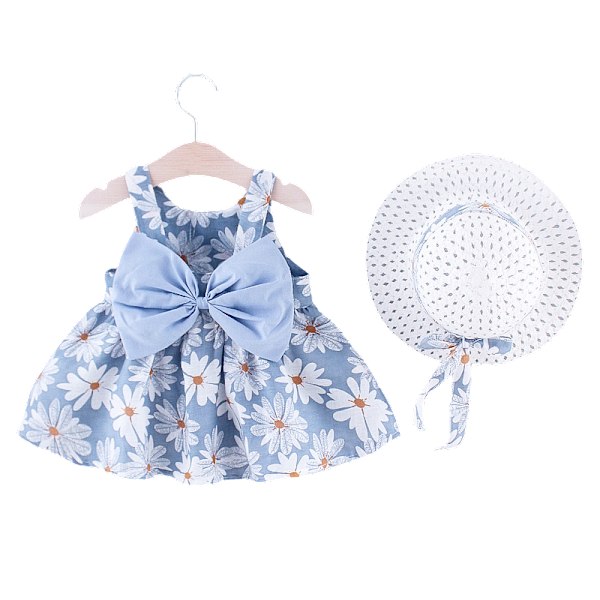 Sommarfödd Baby Kläder Småbarn Flick Kläder Bomull Strand Hängselklänning+Solhatt Prinsessklänningar 2 st Red 2-3Y