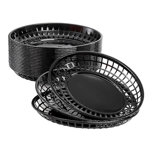 24x Ovala Matkorgar Brödkorgar Fritöskorgar Serveringsbricka Retro Förvaringskorgar för Kyckling Korv Pommes Frites Picknick Kök Black
