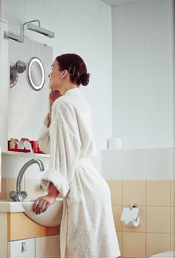 LED-illuminated 10x Magnifying Makeup Mirror with Powerful Suction Cup, Bright Diffused Light and 360 Degree Rotating Adjustable Arm, Portable Cordless