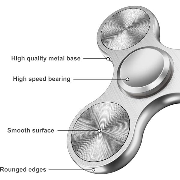 Fidget Spinner i rustfrit stål - Drejer 4-10 minutter - ADHD for alle aldre (Sølv)