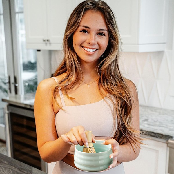 Baiben Li Matcha-verktyg i japansk stil, Rego-låda med tepinne från Songdynastin, Matcha-skål Light green Five-piece Set