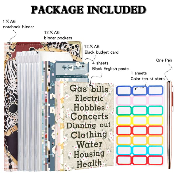 A6 Leopardprint PU-læder Budget Binder Organizer 360