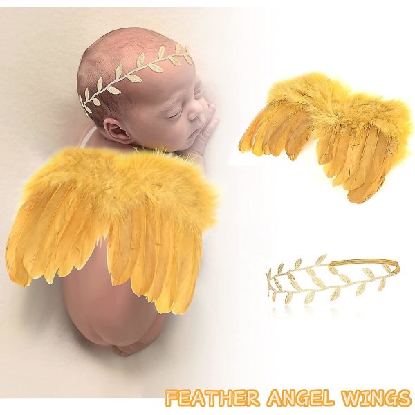 2-pack änglavingar med blompannband Nyfödd fotorekvisita (rosa, gul)