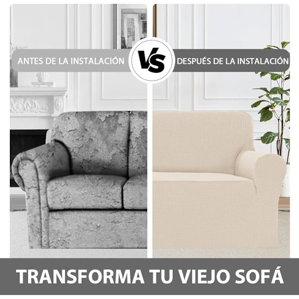 Justerbara 3- och 2-sits sofföverdrag, stretchsofföverdrag, med armstöd, soffskydd, jacquardsofföverdrag, halkfria tvättbara, naturliga Natural Large 2-seater (170-185 cm)