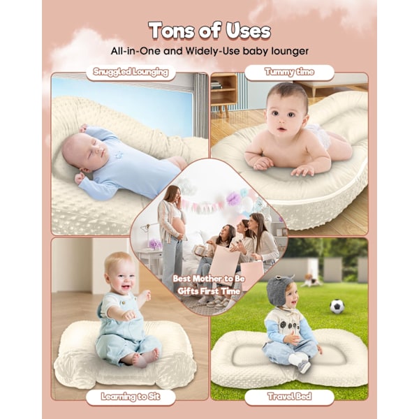 Baby Lounger - 3-i-1 Babynest för Nyfödda 0-24 Månader, Andningsbar & Mjuk Baby Nest Säng för Bebis, Portabelt Babynest för Hemma och Resor Beige
