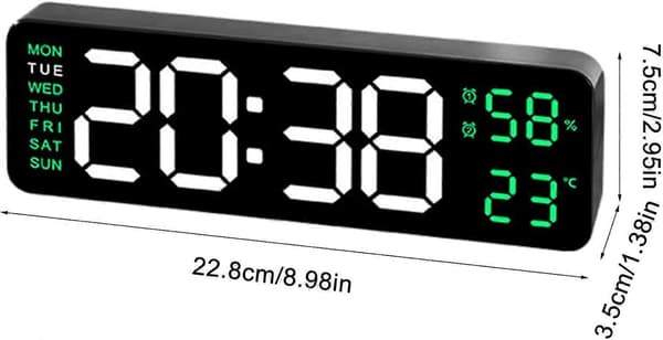 Väggklocka, Väggtimer, Elektronisk klocka Rektangulär LED-display Datum Vecka Temperatur Luftfuktighet Väckarklocka Temperatur Datum och Veckodagsvisning
