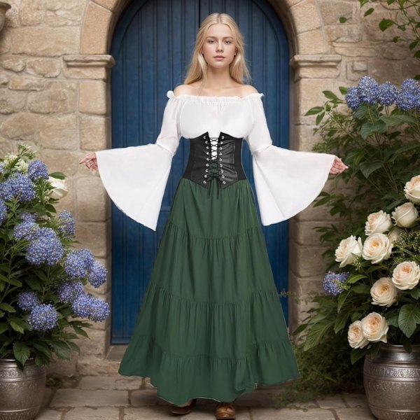 Middelalderkostyme for kvinner, middelalderkjole for kvinner med hette, lange ermer, lang kjole, cosplay-kjoler for kvinner til Halloween XL