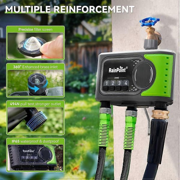 RAINPOINT Timer 4 soner automatisk vanningssystemkontroller med regnforsinkelse manuell vanning inkluderer ikke gateway