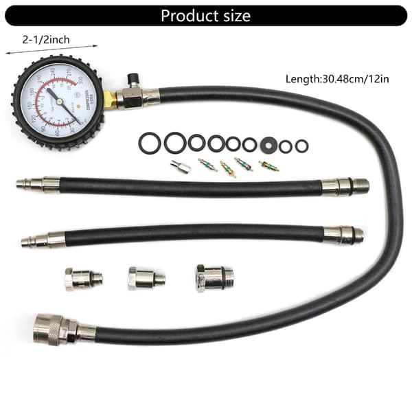 Cylinder Compression Tester with Adapters Flexible Hose for Gasoline Engines