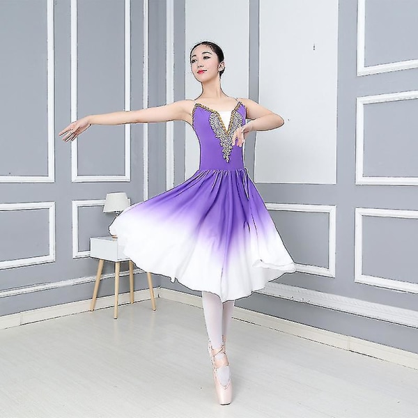 Dam gradientfärg hög kvalitet lång vuxen barn balett tutu fest övning kjol kostym mode dans kostym Purple 130cm