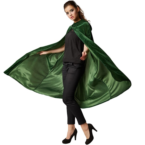 tectake Sammetskappa med huva - 158 cm Green Grön