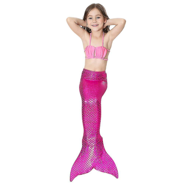 5-9 år Girl Mermaid Baddräkt Badkläder Holiday Rose Red 6-7 Years