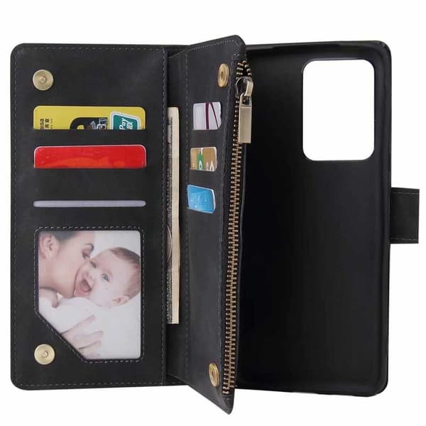 Samsung S20 Ultra Multifunctional Wallet Case Zipper 8-Compartment Svart black
