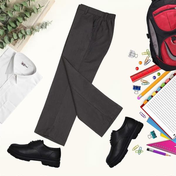 Børnebukser til drenge, ensfarvede skoleuniformsbukser, pull-up, almindelig pasform, elastiske bukser Grey 15-16 Years