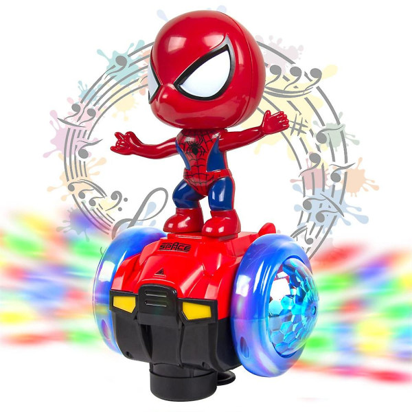 Present Barnleksaker Superhero 360 Rotationsleksak Spiderman Actionfigurer Elbil och docka Ljus- och ljudleksaker A