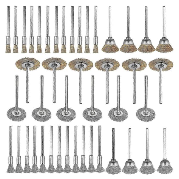 44 stk. Mini stålbørstehjul kop messing ståltrådsbørste sæt 1/8 tomme (3 mm) skaft til Power Dremel