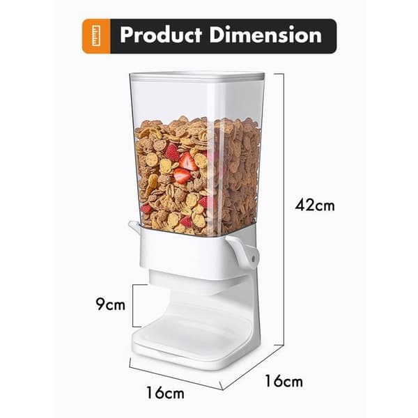Cerealdispenser, krossar inte mat, godisdispenser, stor 5L kapacitet, vit – 1 styck