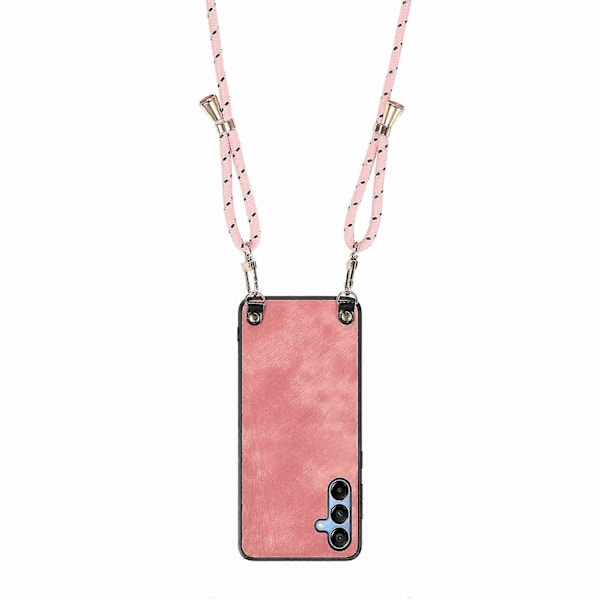 Yhteensopiva Samsung Galaxy A16 5G A16 4G -kotelon kanssa Retro-kuvioitu nahkapäällysteinen PC+TPU-puhelinkotelo ripustusnarulla R Multicolor Pink