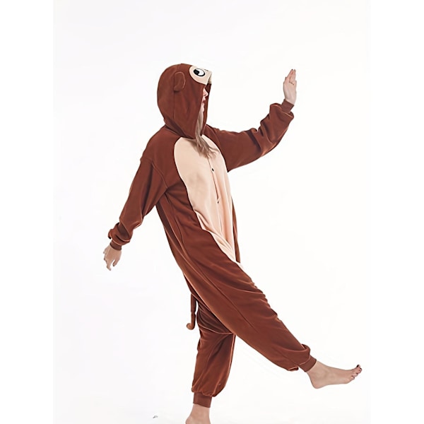 Cartoon Animal Onepiece Pyjamas Barn Brun Apa Flanell Herr Och Dam Prestanda Kläder Hem Kläder XL