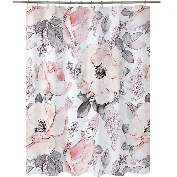 Rosa och vit blommig duschdraperi, 100cm*180cm