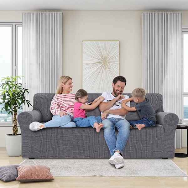 3-personers sofabetræk, justerbare overtræk, strækbare sofabetræk, med armlæn, sofabetræk til katte, hunde og kæledyr, grå Grey 3 seats (185-215 cm)