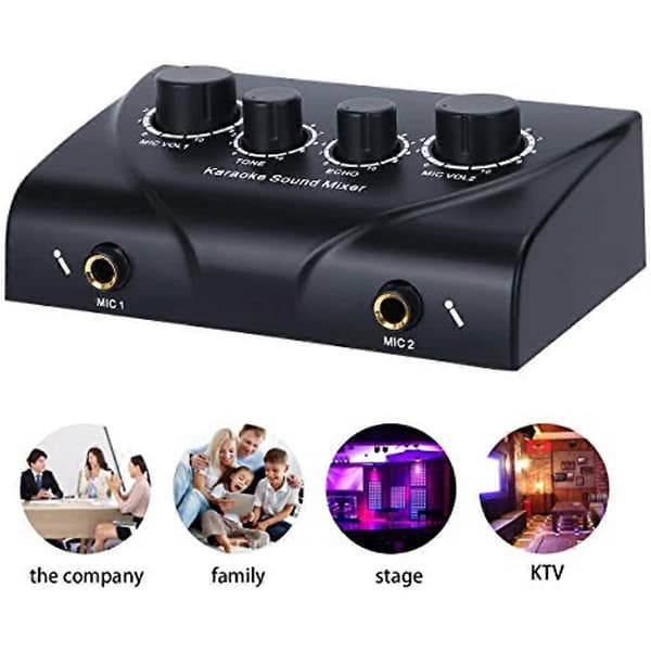 Karaoke Echo Lydmixer Karaoke Lydmixer Professionelt Lydsystem Bærbar Digital Audio Lyd Karaoke Maskine Echo Mixer System - Sort (Moderne)