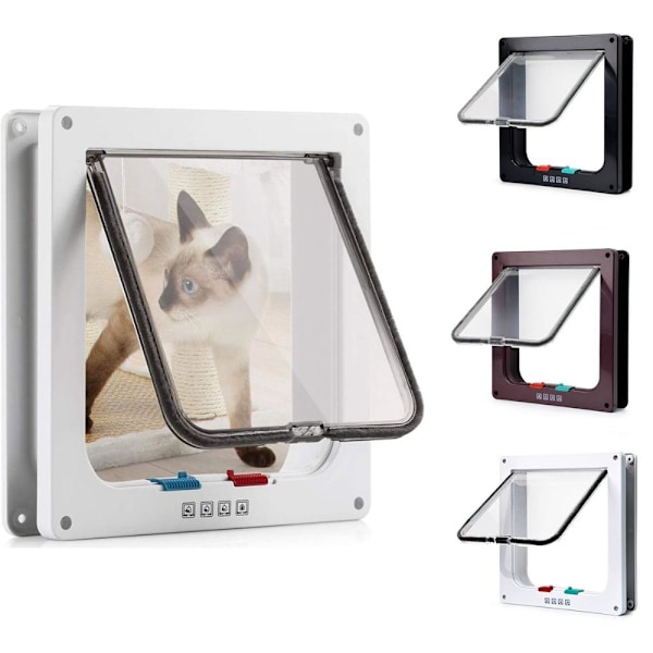 Enkel Design Smart 4 Storlekar för Små Hundar, Katter ABS Material 4 Lägen In och Ut Kattdörr Lucka Hundgrindar Husdjurstillbehör white L