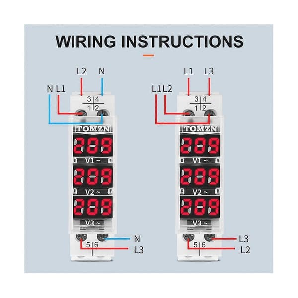 Din Skinne 18mm Voltmeter AC 40-500V Trefaset Modulært Voltmeter Indikator LED Digital Display White