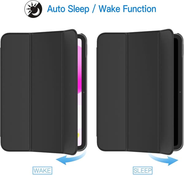 Case for iPad (A16) 11th/10th Generation (2025/2022), Slim Stand Hard Back Shell Auto Wake/Sleep Function (Black) Svart