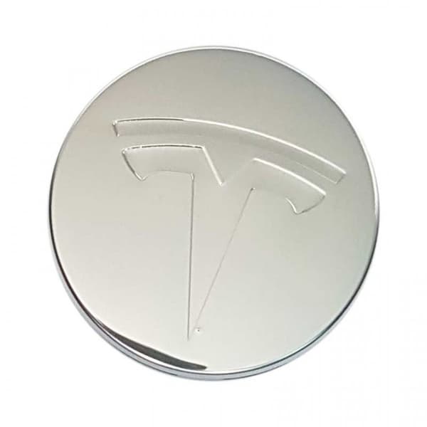 4-Pack - Tesla Center Caps / Wheel Hub Emblems - Car 77 77 Silver