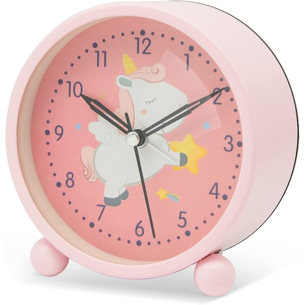 Dröm, icke tickande väckarklocka för barn - Söt väckarklocka med nattljus - för pojkar, flickor och studenter (enhörning)