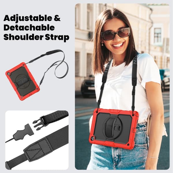 Samsung Galaxy Tab A9+ / A11+ Silicone + PC Case with Shoulder Strap Röd