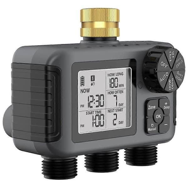 3-udløbs automatisk vandtimer Havevandingssystem Digital havesprinklerprogrammeringsværktøj Dark gray