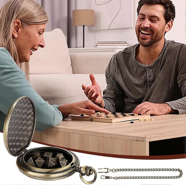 Metal Polyhedral Terningesæt, Steampunk Terninger med Gearpose, Bærbar Terningekæde til Spil