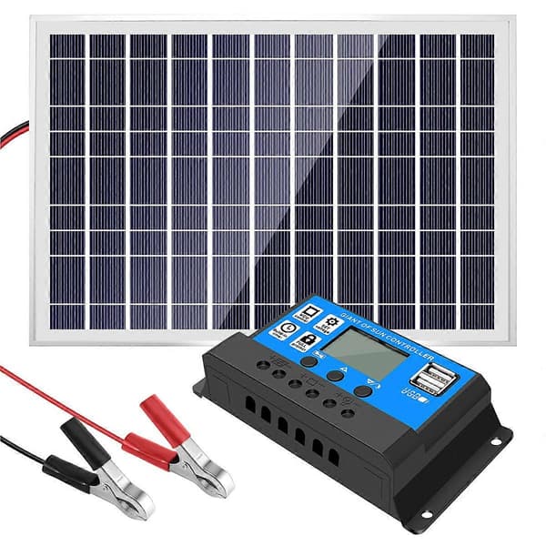 30W 12V Solpanel Batterioplader + 40A Controller til RV Bil Båd Hjem Camping Black