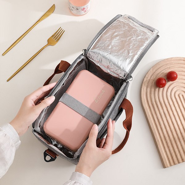Kannettava lounaslaukku naisille, lämpöeristetty lounasrasia, kantokassi, kylmälaukku, vedenpitävä bento-pussi, toimistoruokalaukku olalla Pink